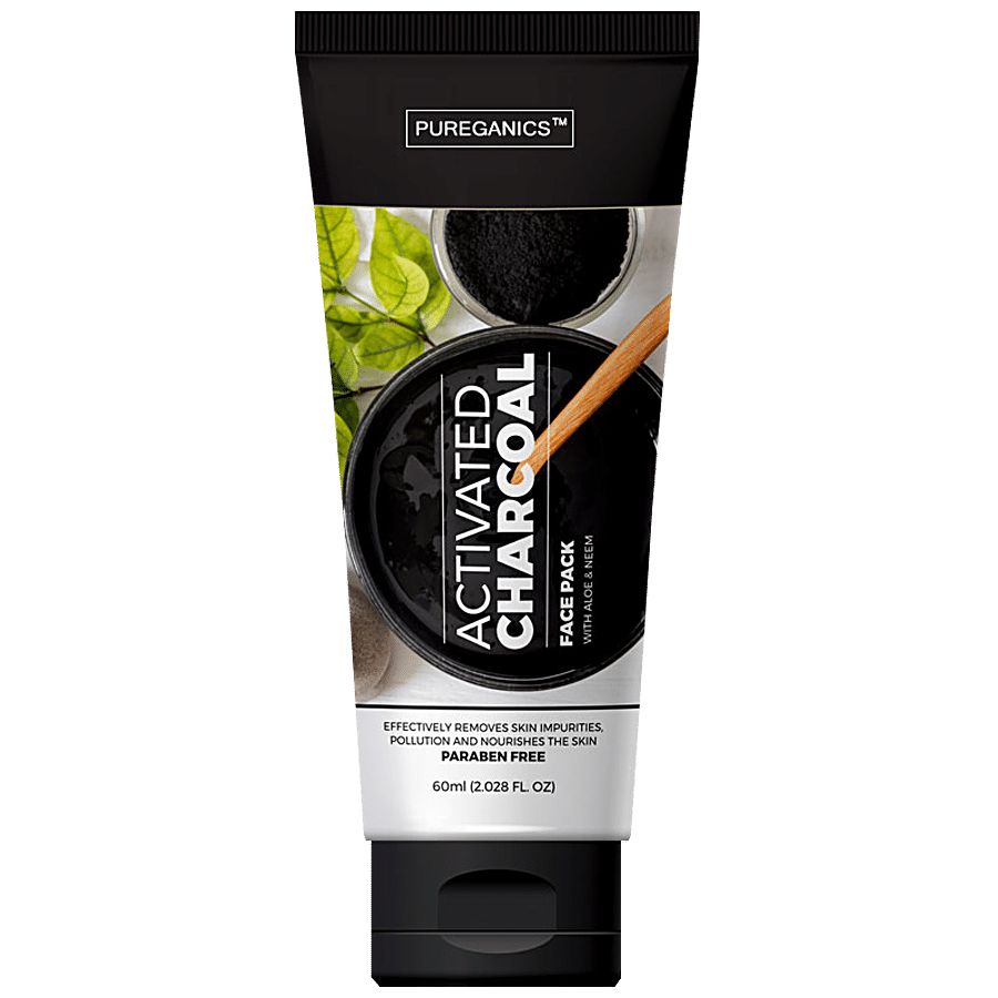 PUREGANICS Activated Charcoal Face Pack - With Aloe & Neem