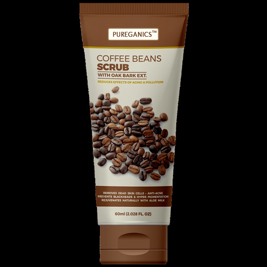 PUREGANICS Coffee Beans Scrub With Oak Bark Extract - Removes Dead Skin Cells