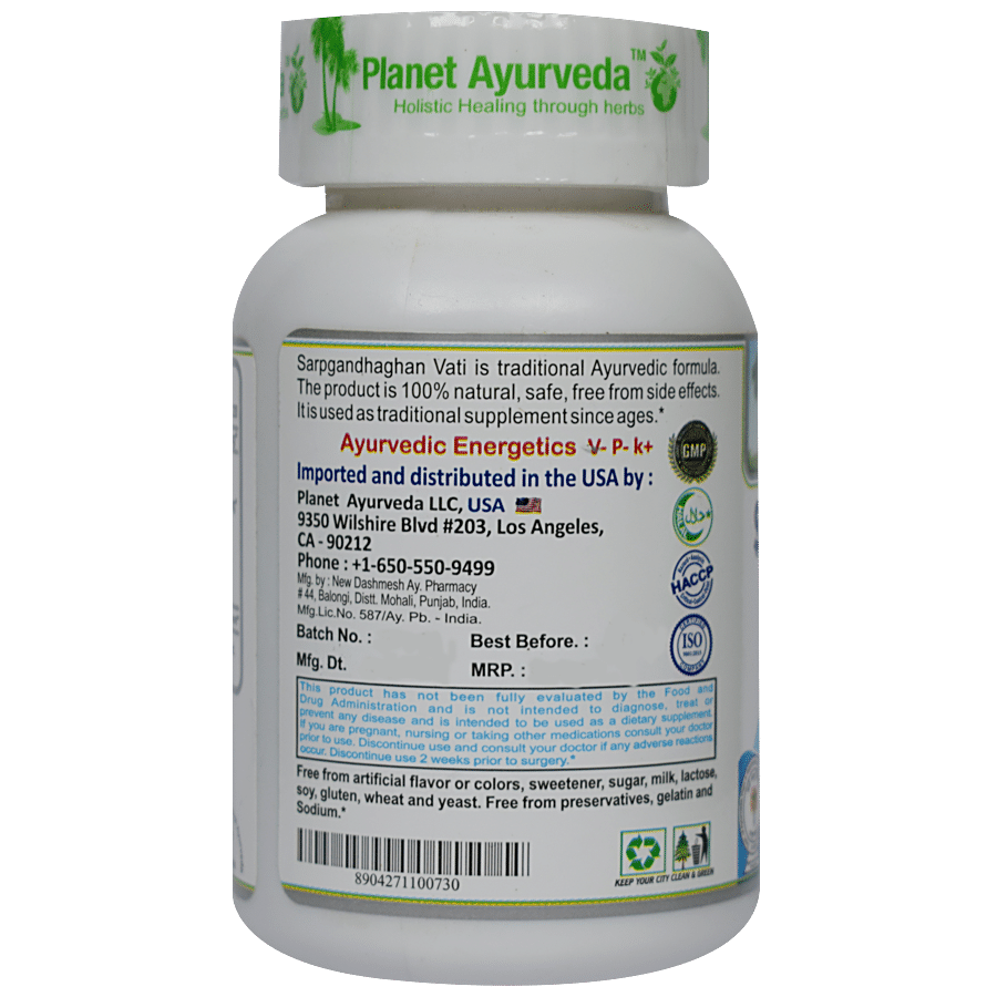 Planet Ayurveda Sarpgandhaghan Vati Tablets