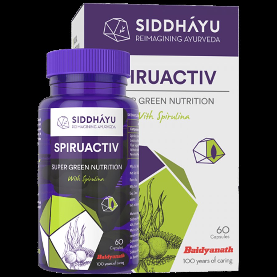 SIDDHAYU Spiruactiv Super Green Nutrition Capsules - With Spirulina