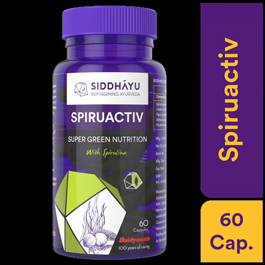 SIDDHAYU Spiruactiv Super Green Nutrition Capsules - With Spirulina