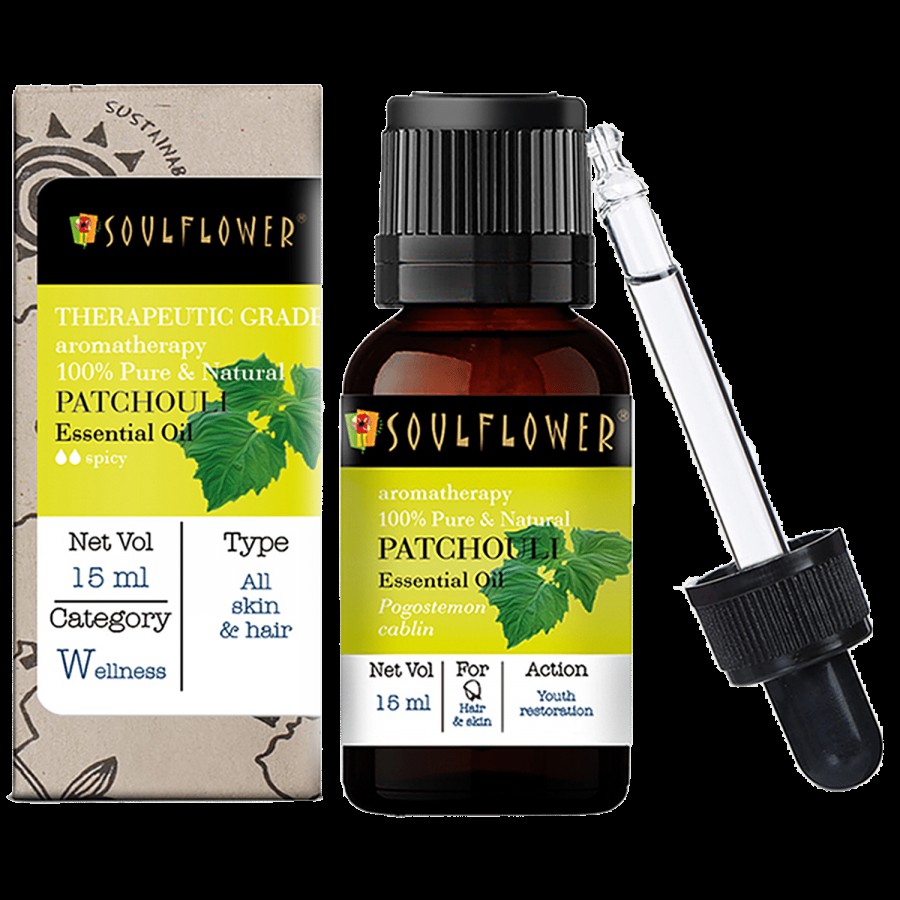 Soulflower Patchouli Essential Oil For Glowing Radiant Skin & Healthy Hair