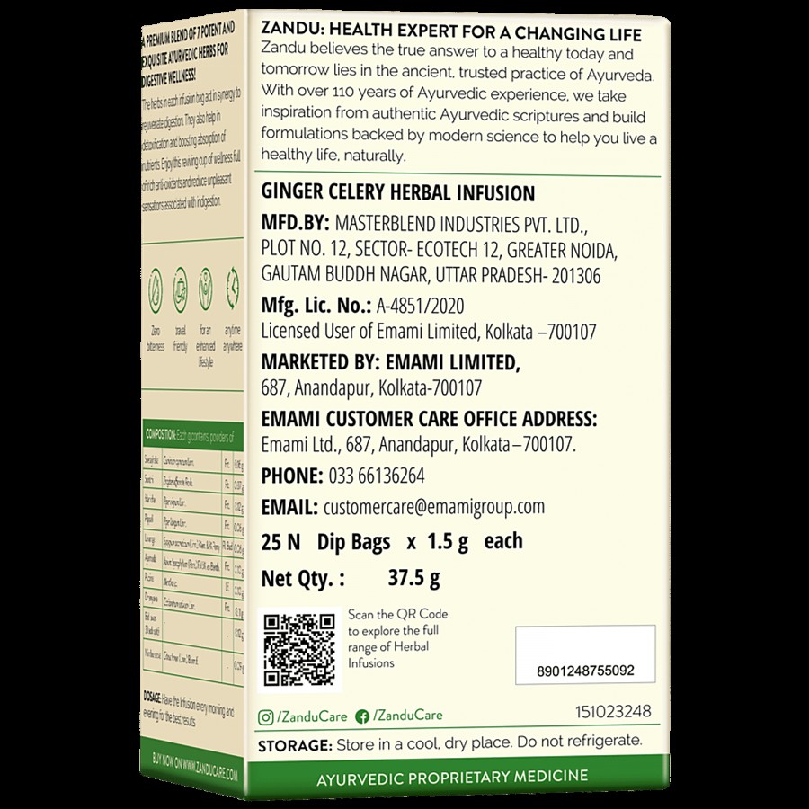 ZANDU Ginger Celery Ayurvedic Infusion/Kadha - Herbal Tea for Gut Health