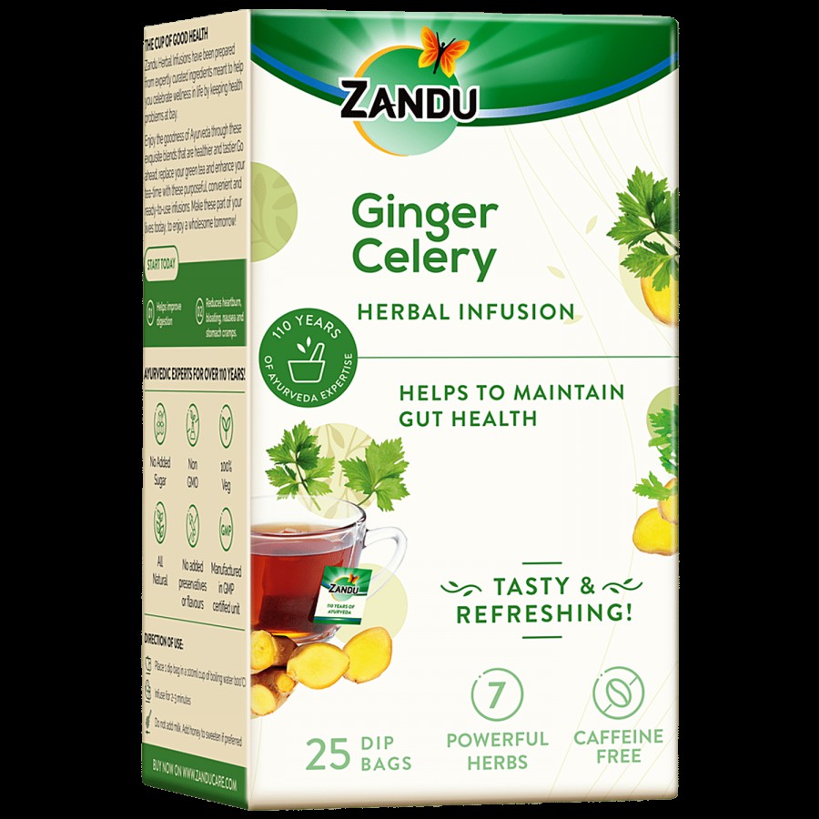 ZANDU Ginger Celery Ayurvedic Infusion/Kadha - Herbal Tea for Gut Health