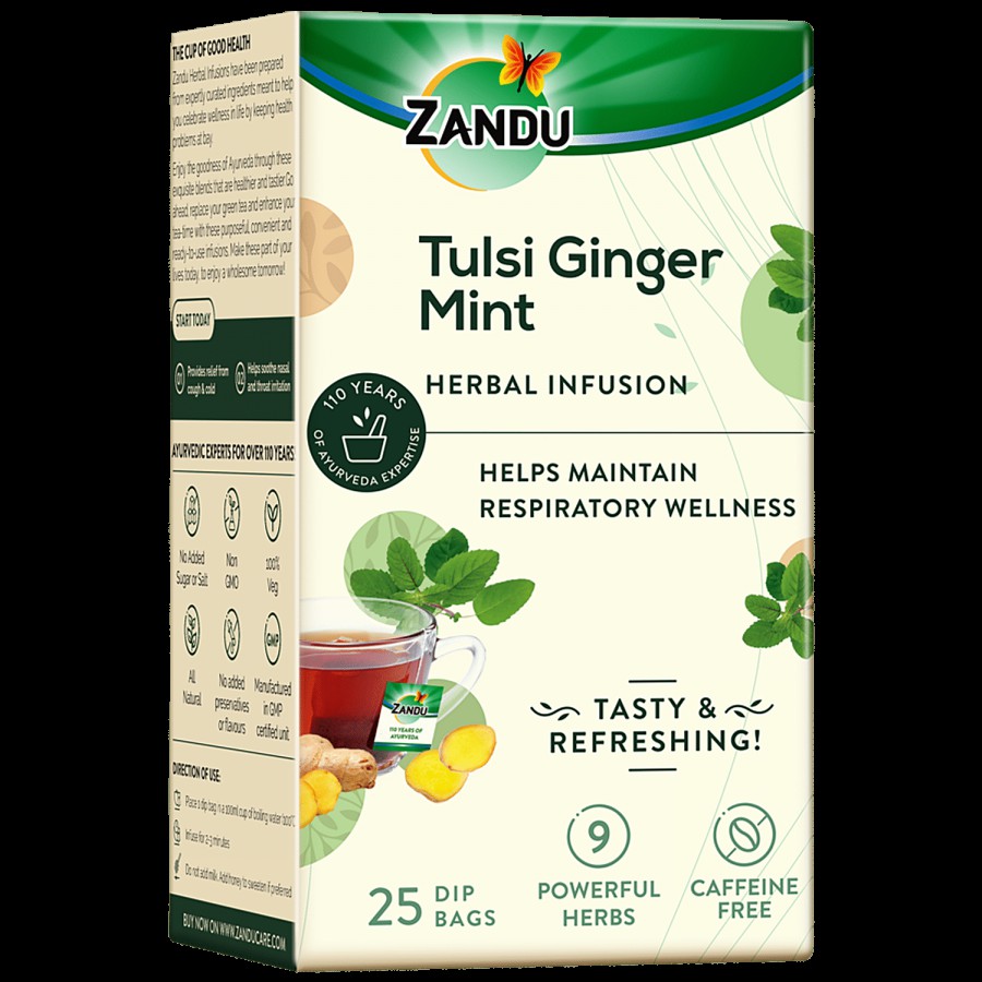 ZANDU Tulsi Ginger Mint Ayurvedic Infusion/Kadha - Herbal Tea For Cough & Cold Relief