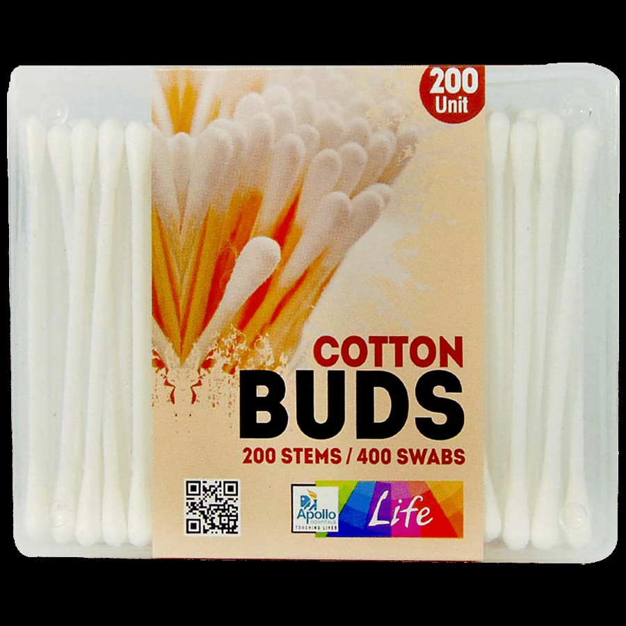 Apollo Pharmacy Cotton Buds - 200 Stems/400 Swabs