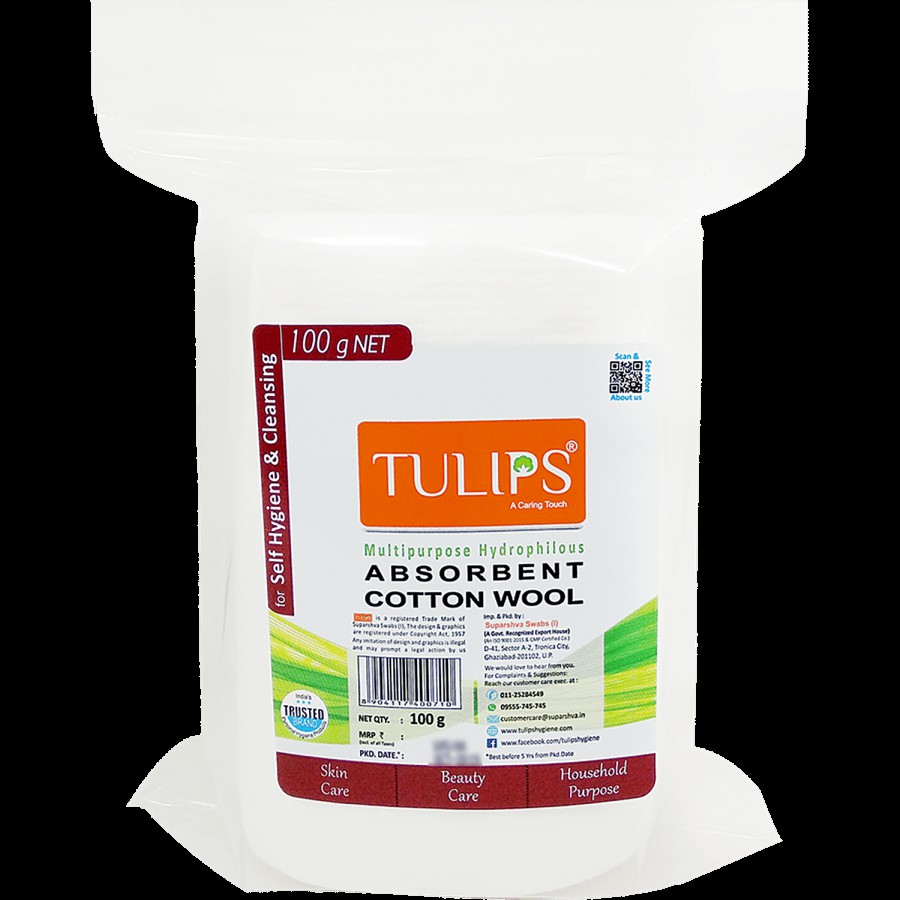 Tulips Absorbent Soft Cotton Wool/Roll - For Makeup Remover