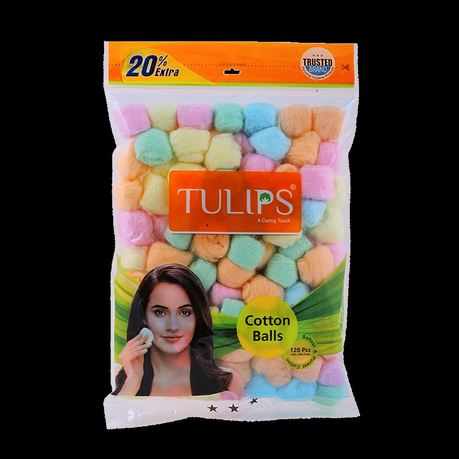 Tulips Coloured Cotton Balls - For Make Up & Nail Polish Removal