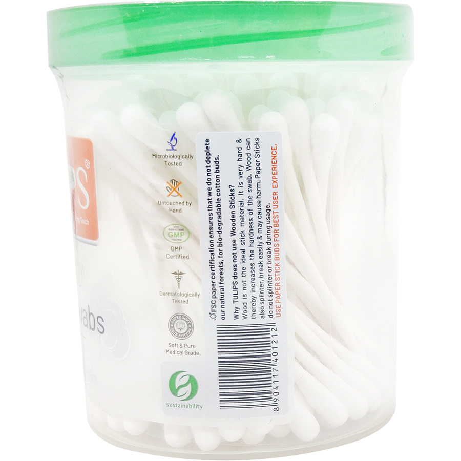 Tulips Eco - Friendly Cotton Ear Buds/Swabs In A PP Jar