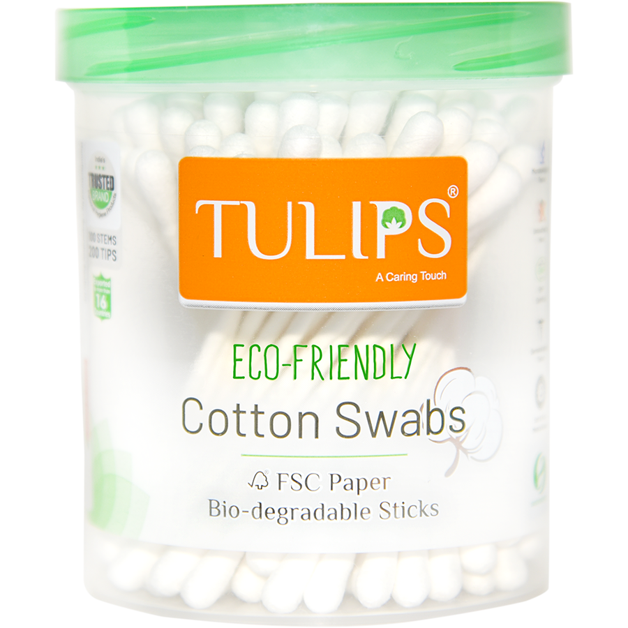 Tulips Eco - Friendly Cotton Ear Buds/Swabs In A PP Jar