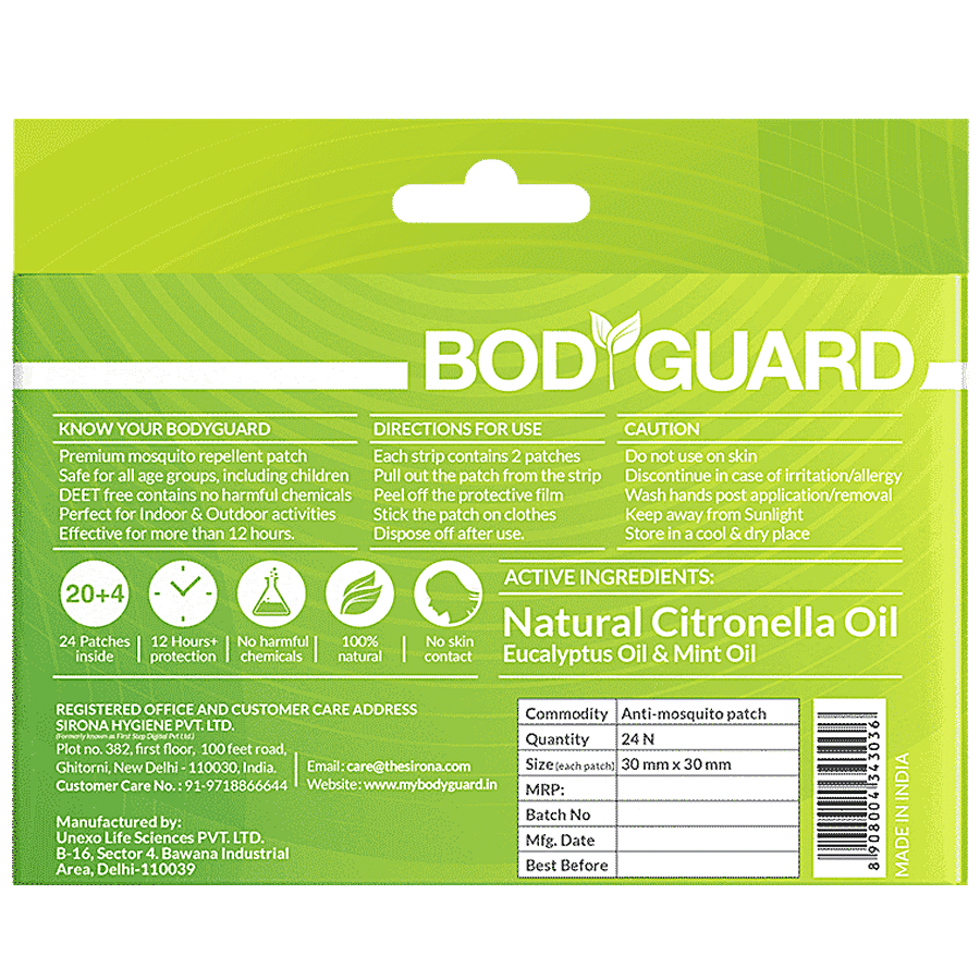 Bodyguard Premium Natural Anti Mosquito Repellent Patches (Green