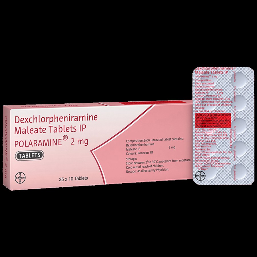 Polaramine Dexchlorpheniramine Maleate Tablets - Provides Relief From Skin & Nasal Allergies