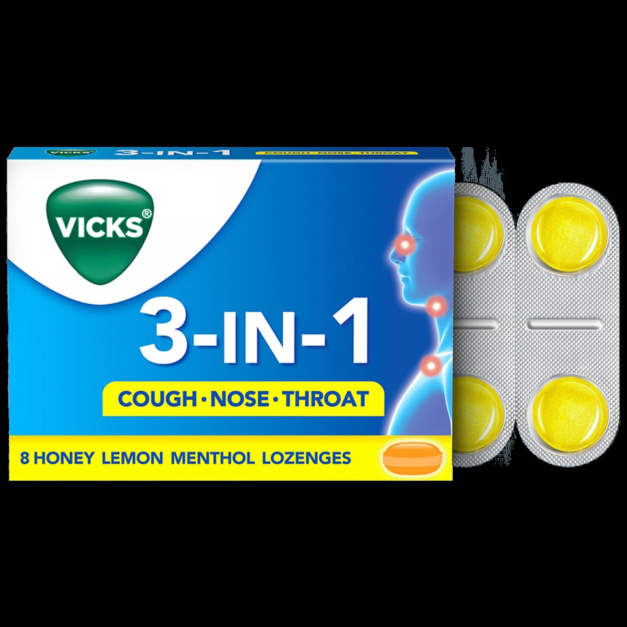 Vicks 3 In 1 Throat Lozenges For Cough - Honey Lemon