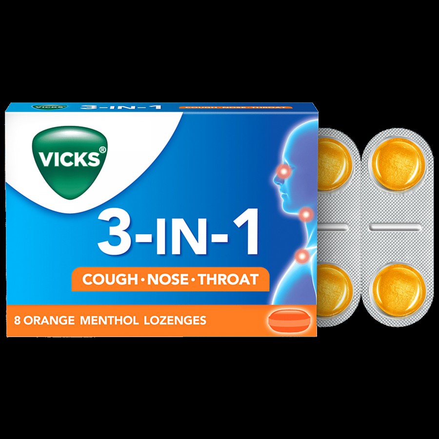 Vicks 3 In 1 Throat Lozenges For Cough - Orange Menthol