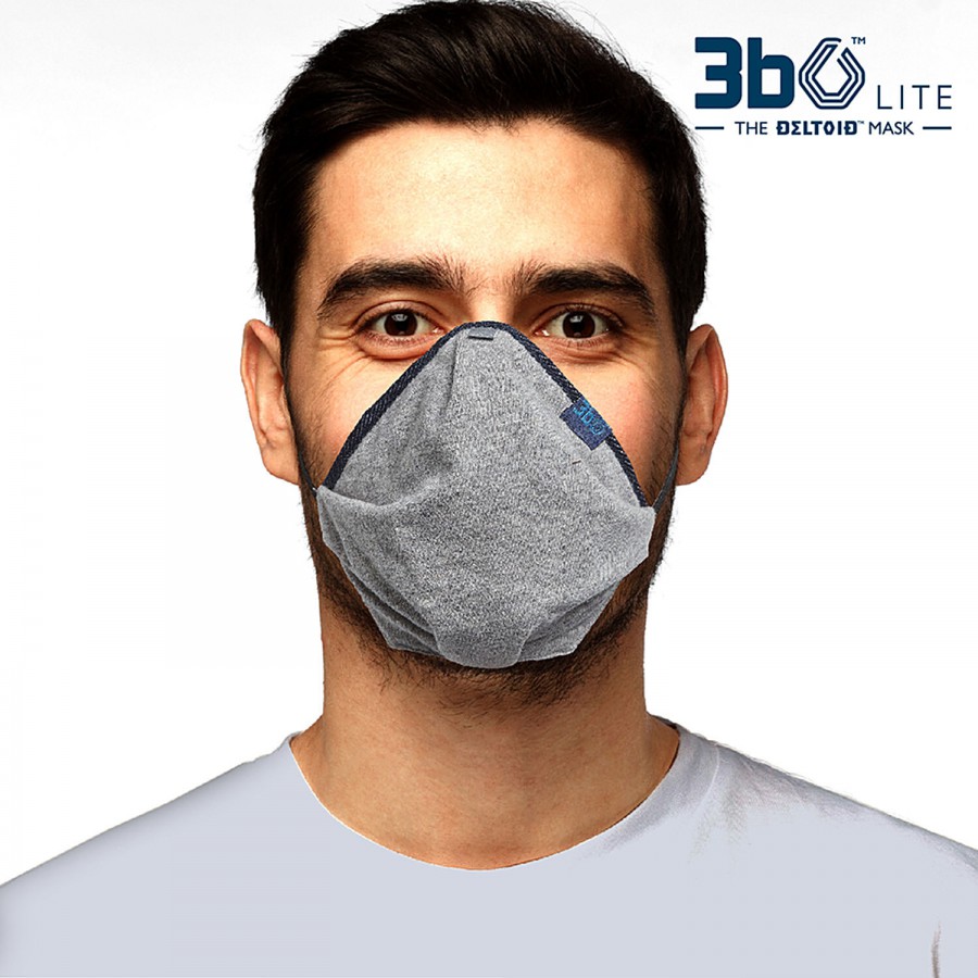 3BO Deltoid Lite Face Mask In Grey Knit Fabric With Binding - 1S1022