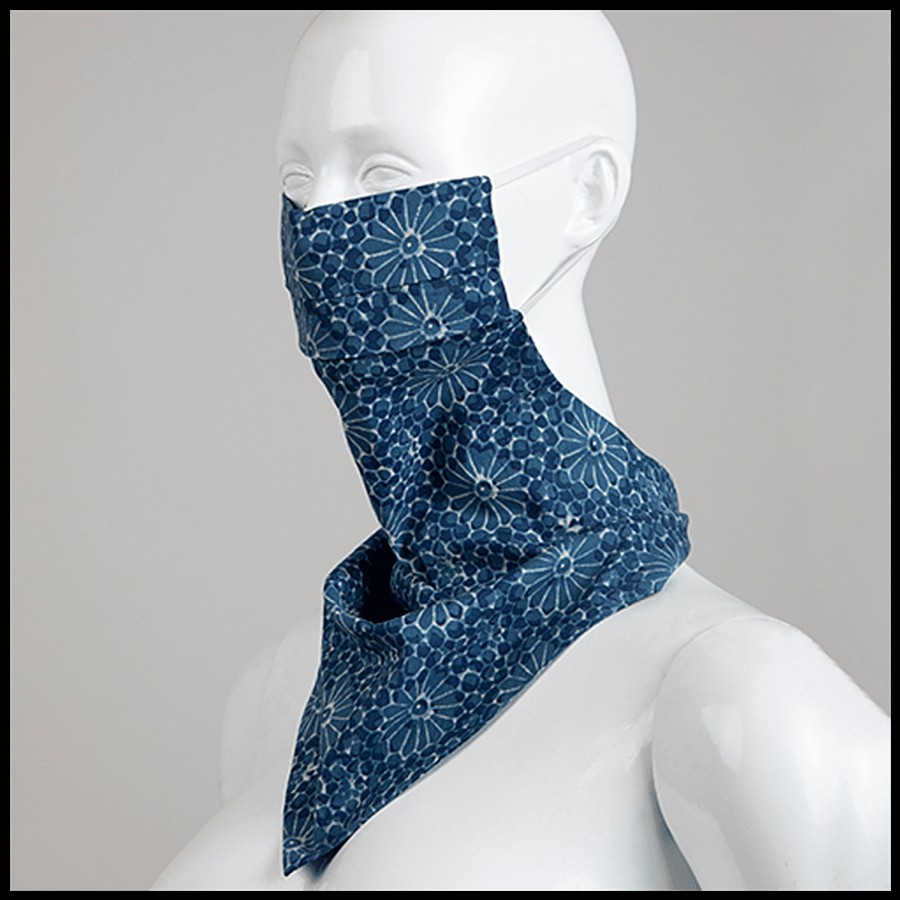 FabAlley Cotton Scarf Mask - Indigo Boota