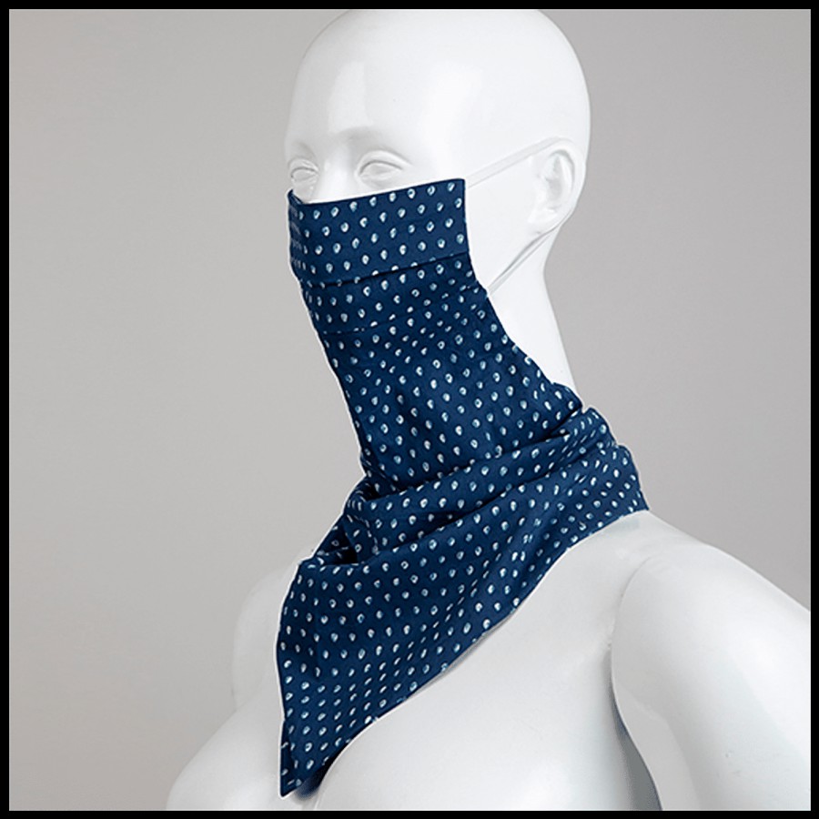 FabAlley Cotton Scarf Mask - Indigo Dotted