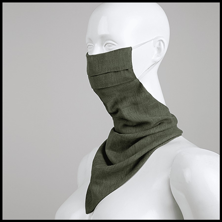 FabAlley Cotton Scarf Mask - Olive Jacquard