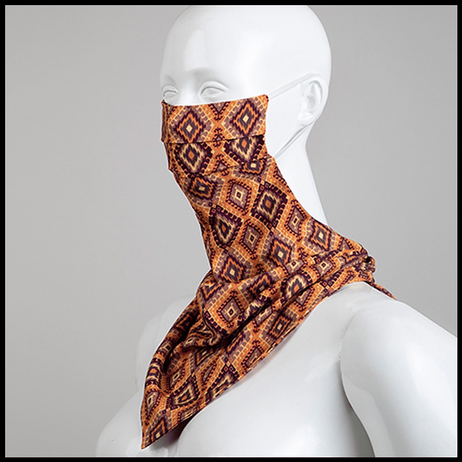 FabAlley Cotton Scarf Mask - Peach Tribal