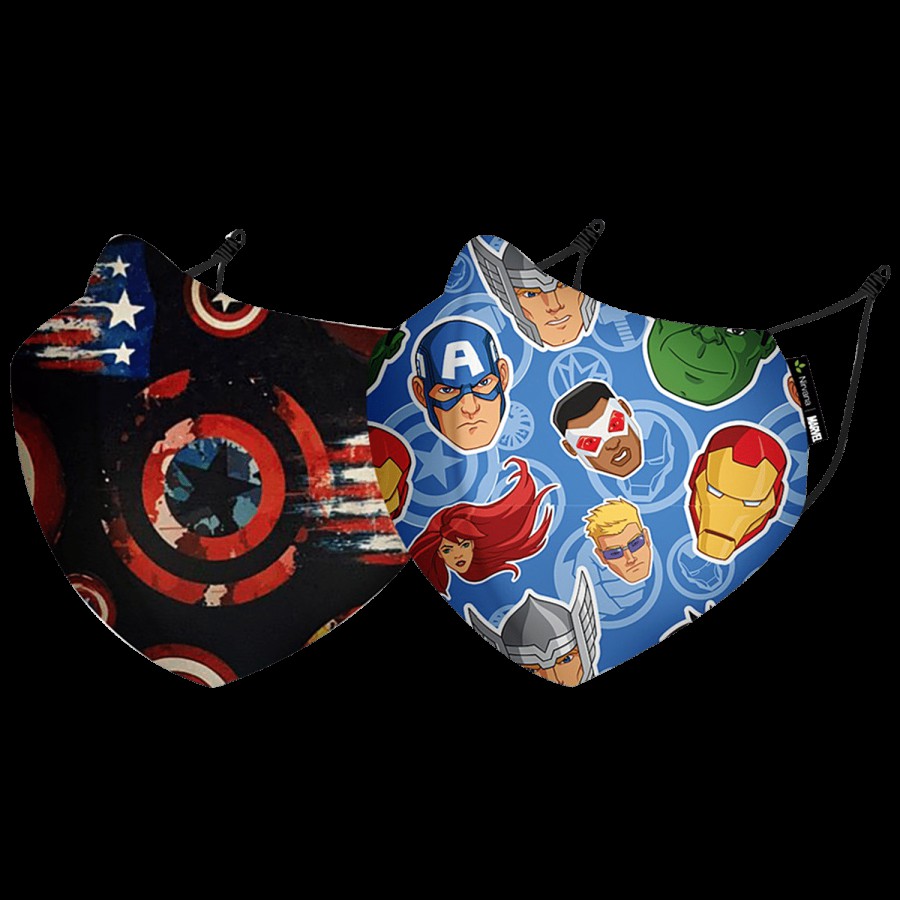 Nirvana Marvel Captain America Badge & Avengers N95 Face Covering Mask - Natural Fabric