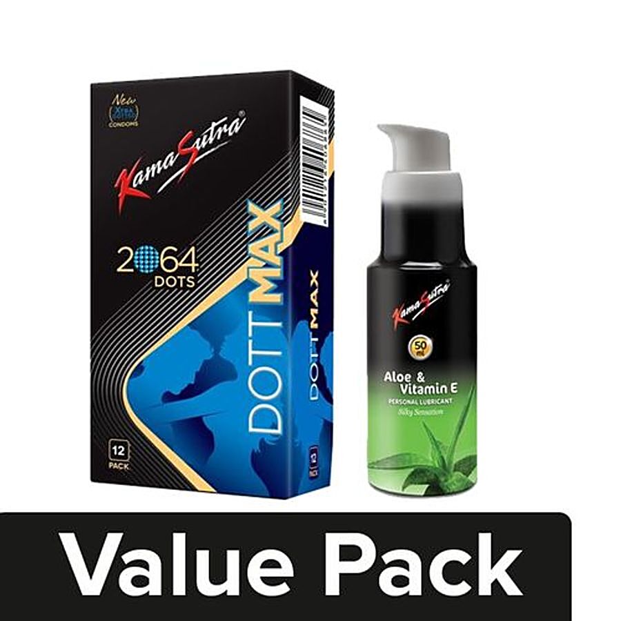 KamaSutra Dott Max Condoms 12 pcs + Water Based Lubricant - Aloe Vera 50 ml