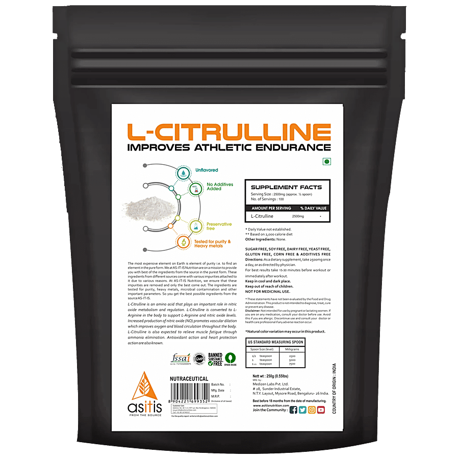 AS-IT-IS Nutrition L-Citrulline Powder - Improves Athletic Endurance