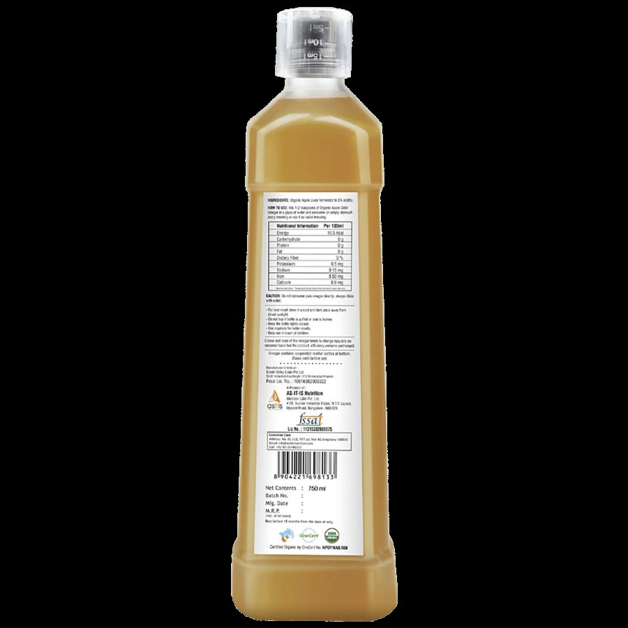 AS-IT-IS Nutrition Organic Apple Cider Vinegar With Mother - Raw