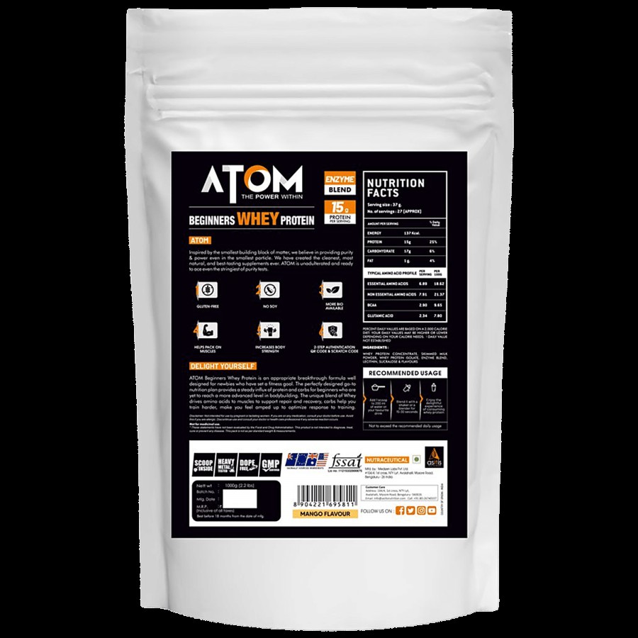 As-It-Is Nutrition ATOM Beginners Whey Protein - Increases Muscle & Body Strength