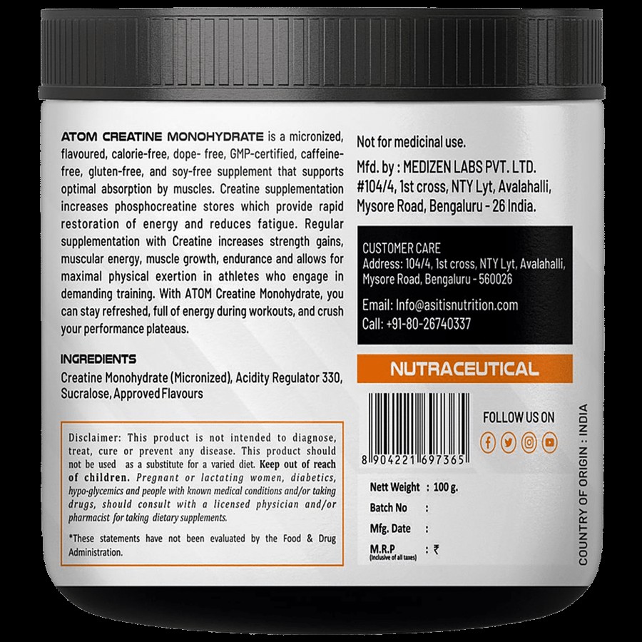 As-It-Is Nutrition ATOM Creatine Monohydrate - Dope Free