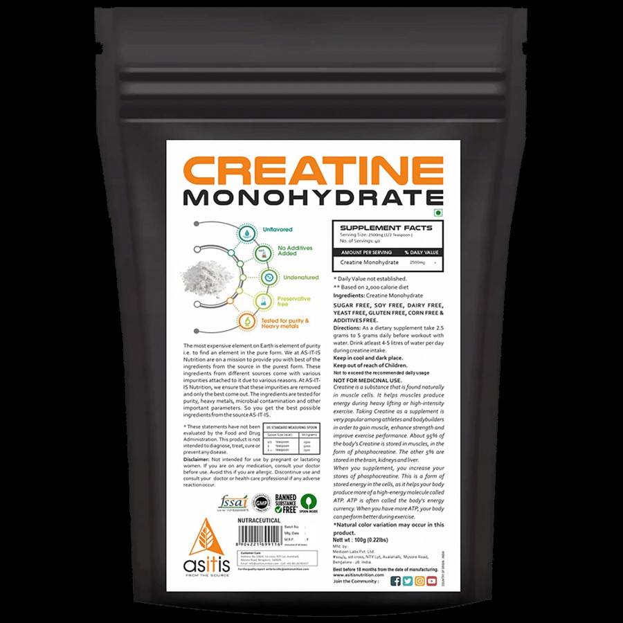 As-It-Is Nutrition Creatine Monohydrate - For Muscle Building