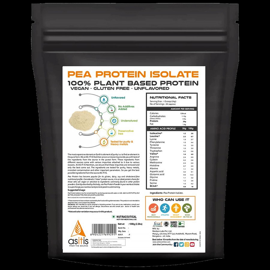 As-It-Is Nutrition Pea Protein Isolate - 100% Plant Based