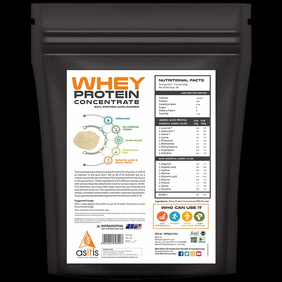 As-It-Is Nutrition Whey Protein Concentrate 80% - For Muscle Growth