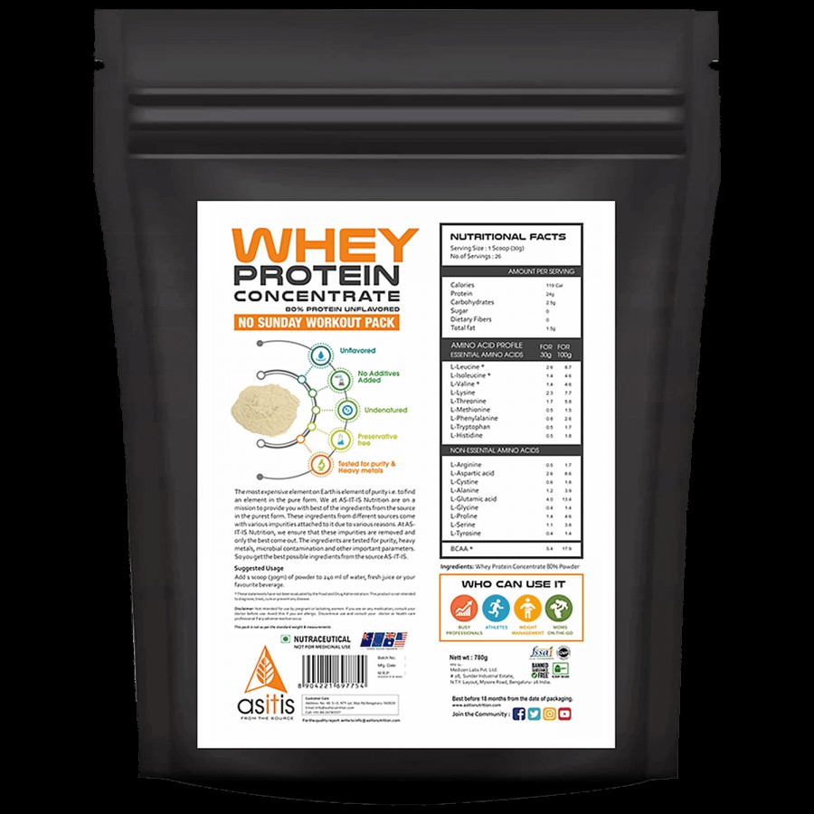 As-It-Is Nutrition Whey Protein Concentrate 80% - No Sunday Workout Pack