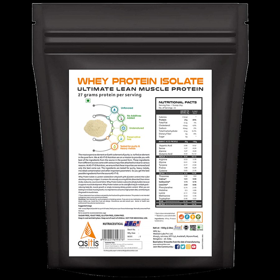 As-It-Is Nutrition Whey Protein Isolate - Ultimate Lean Muscle Protein