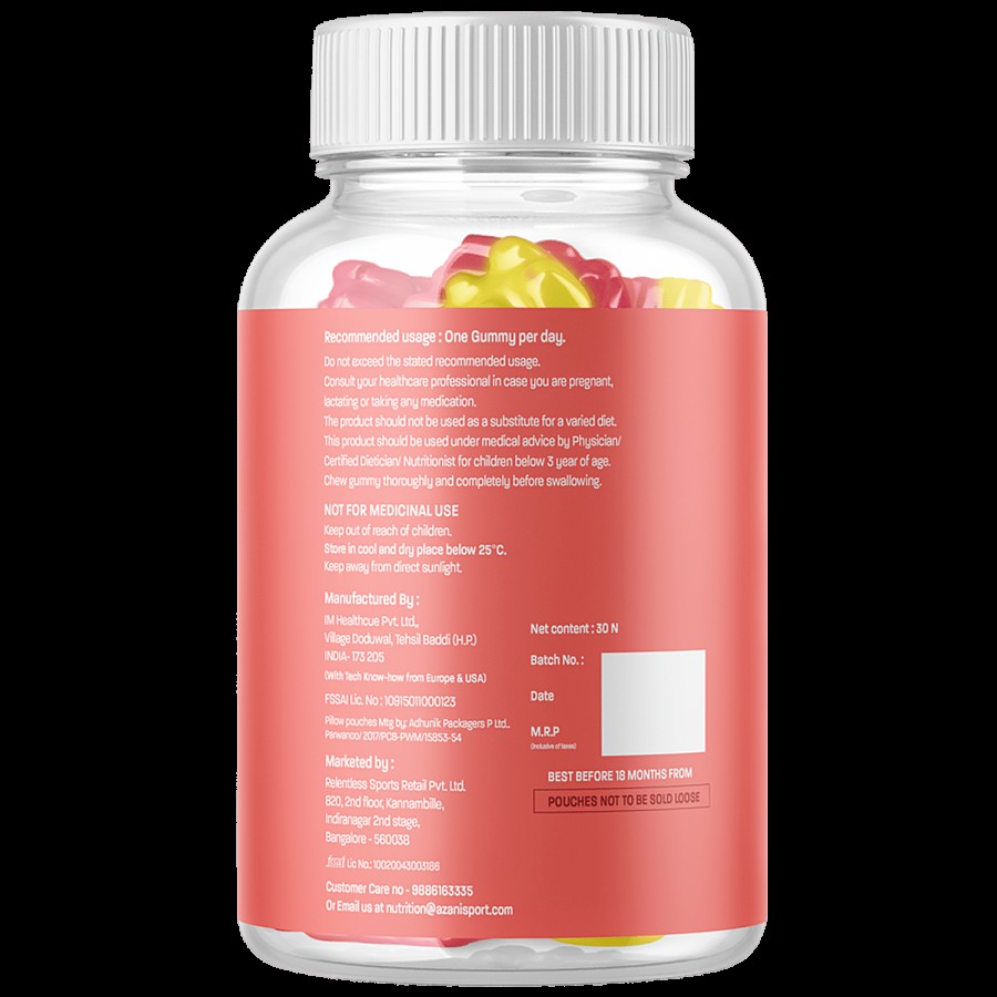 Azani Active Nutrition Calcium + Vitamin-D Vegan Gummies - Mango & Strawberry Flavour