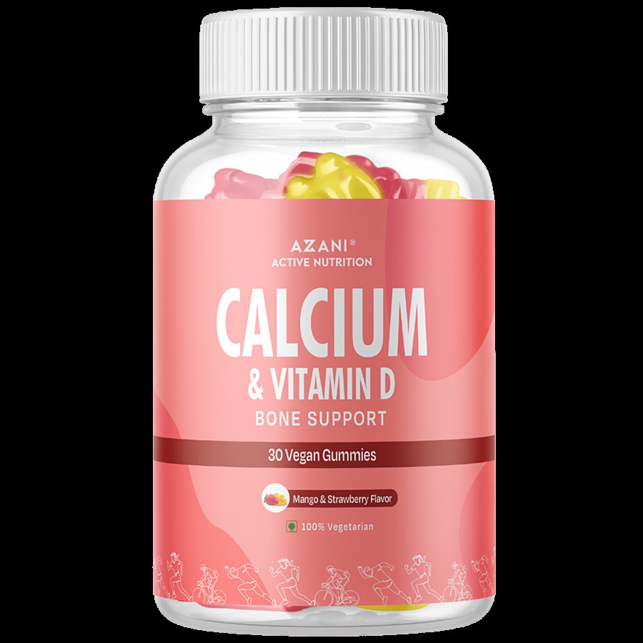 Azani Active Nutrition Calcium + Vitamin-D Vegan Gummies - Mango & Strawberry Flavour