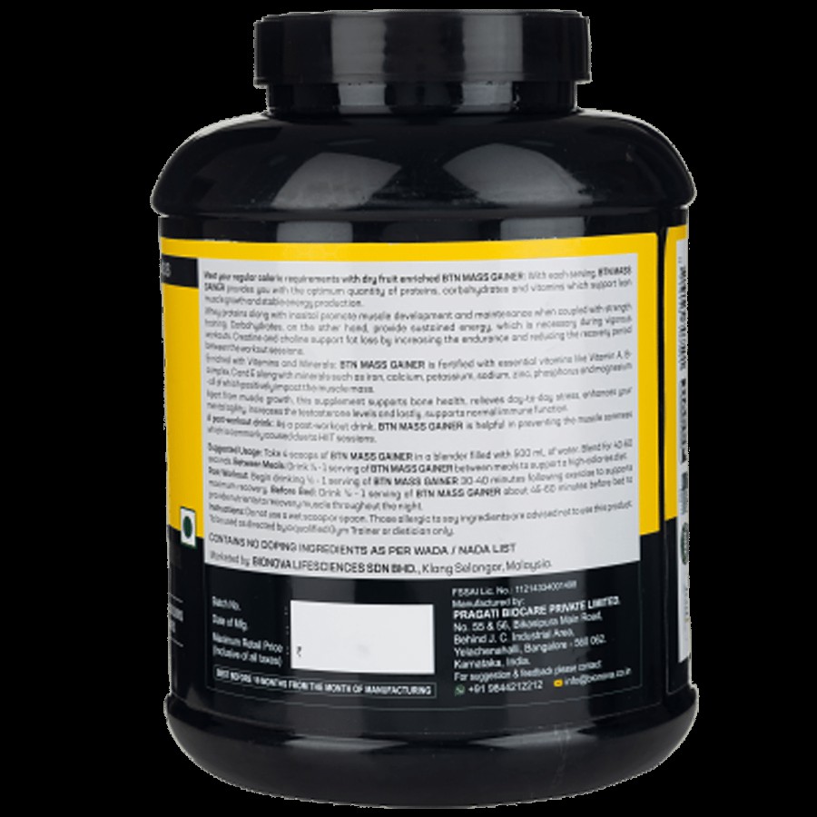 BTN Sports Mass Gainer Supplement - Post Workout Formula