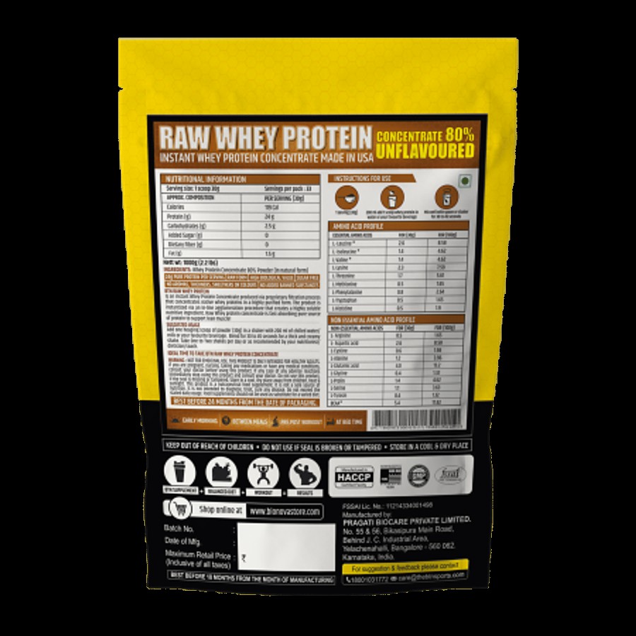 BTN Sports Raw Whey Protein Powder - Concentrate 80%