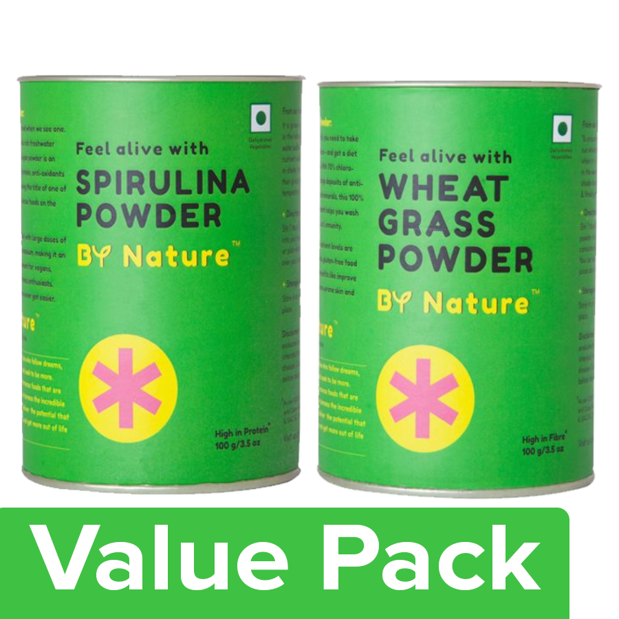 By Nature Wheat Grass Powder 100 g + Spirulina Powder 100 g