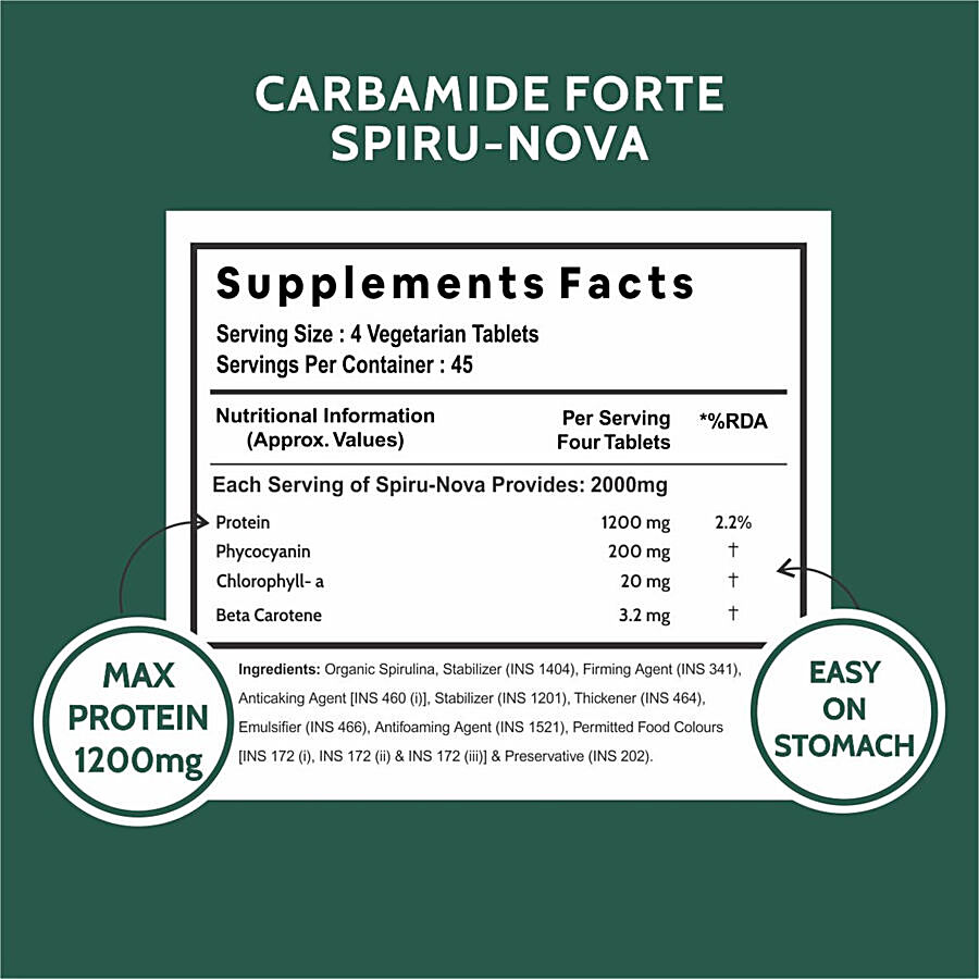 Carbamide Forte 100% Organic Spirulina 2000mg Vegetarian Tablets - For Energy