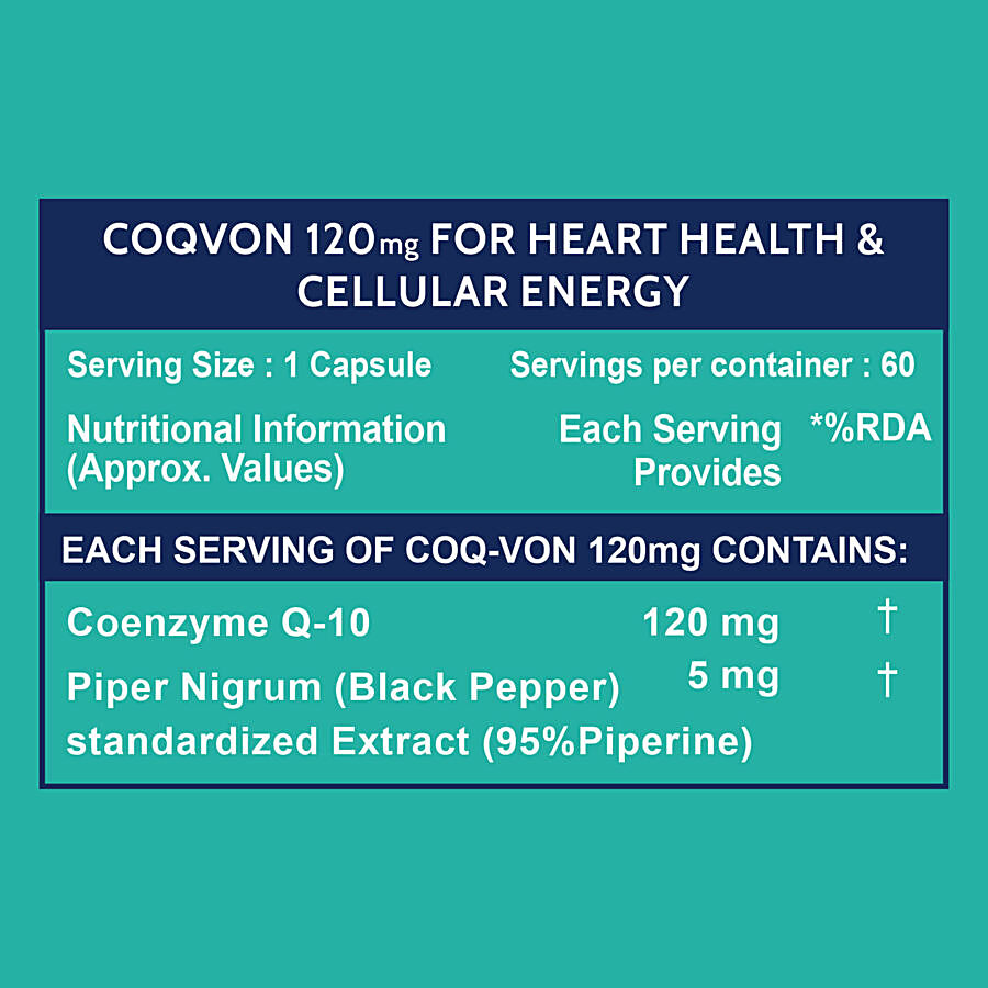 Carbamide Forte Coenzyme Q10 120mg + Piperine 6mg Vegetarian Tablets - For Heart Health