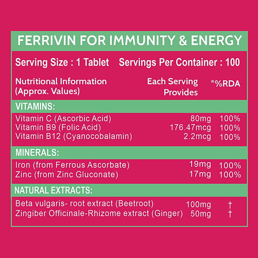 Carbamide Forte Iron + Vitamin C + Folic Acid Vegetarian Tablets - Fast Acting