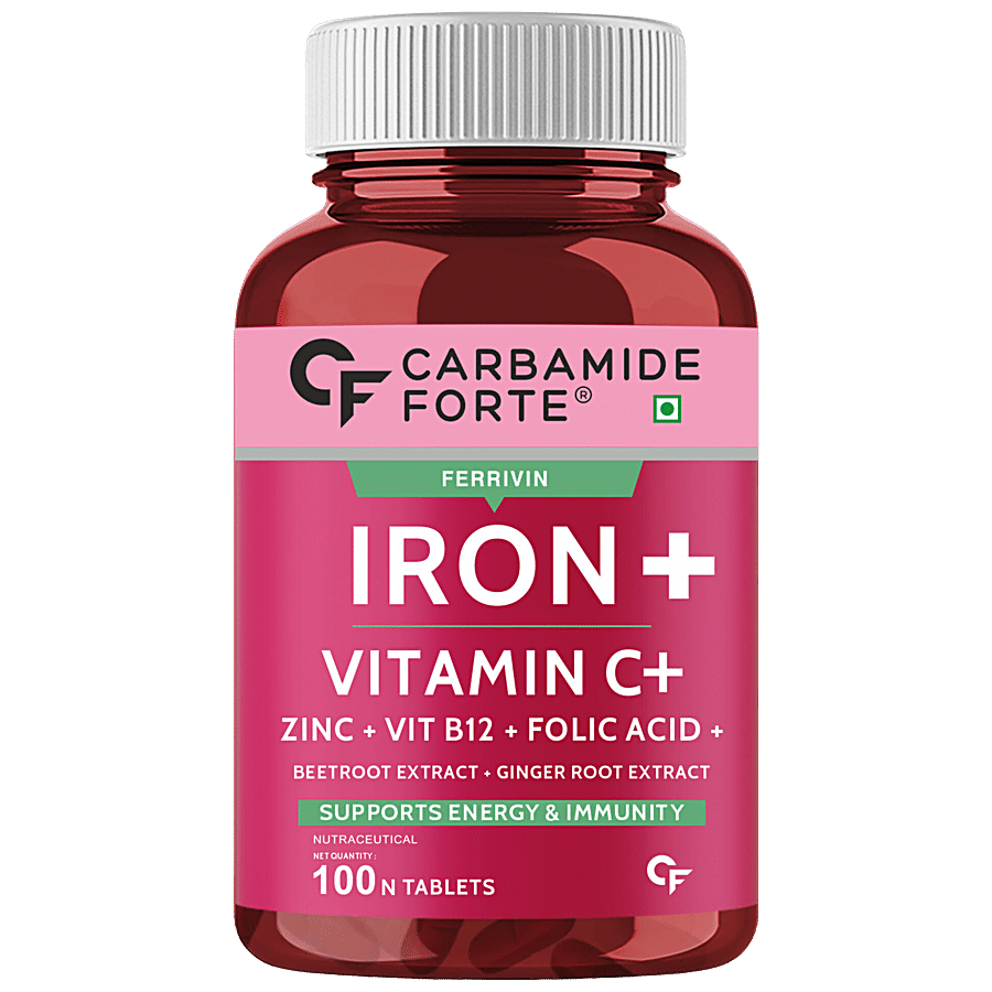 Carbamide Forte Iron + Vitamin C + Folic Acid Vegetarian Tablets - Fast Acting