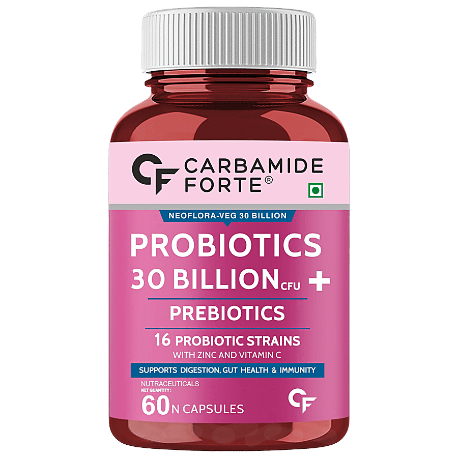 Carbamide Forte Probiotics 30 Billion + 100mg Prebiotics Vegetarian Capsules - Better Digestion