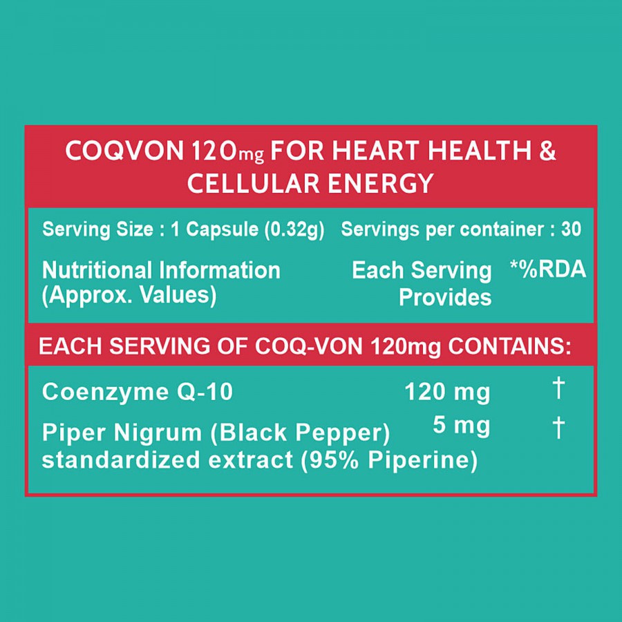 Carbamide Forte Coenzyme Q10 120 mg With Piperine 5 mg - Supports Heart Health