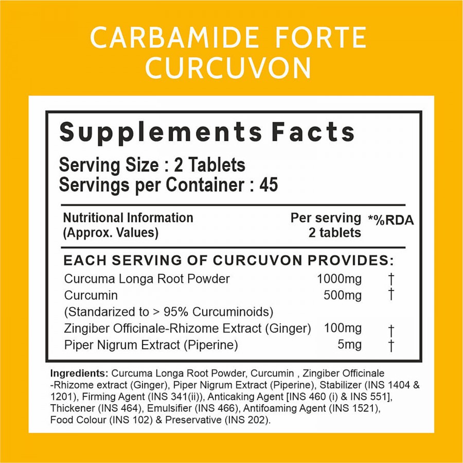 Carbamide Forte Curcumin 95% Curcuminoids  + Piperine Vegetarian Tablets - For Immunity