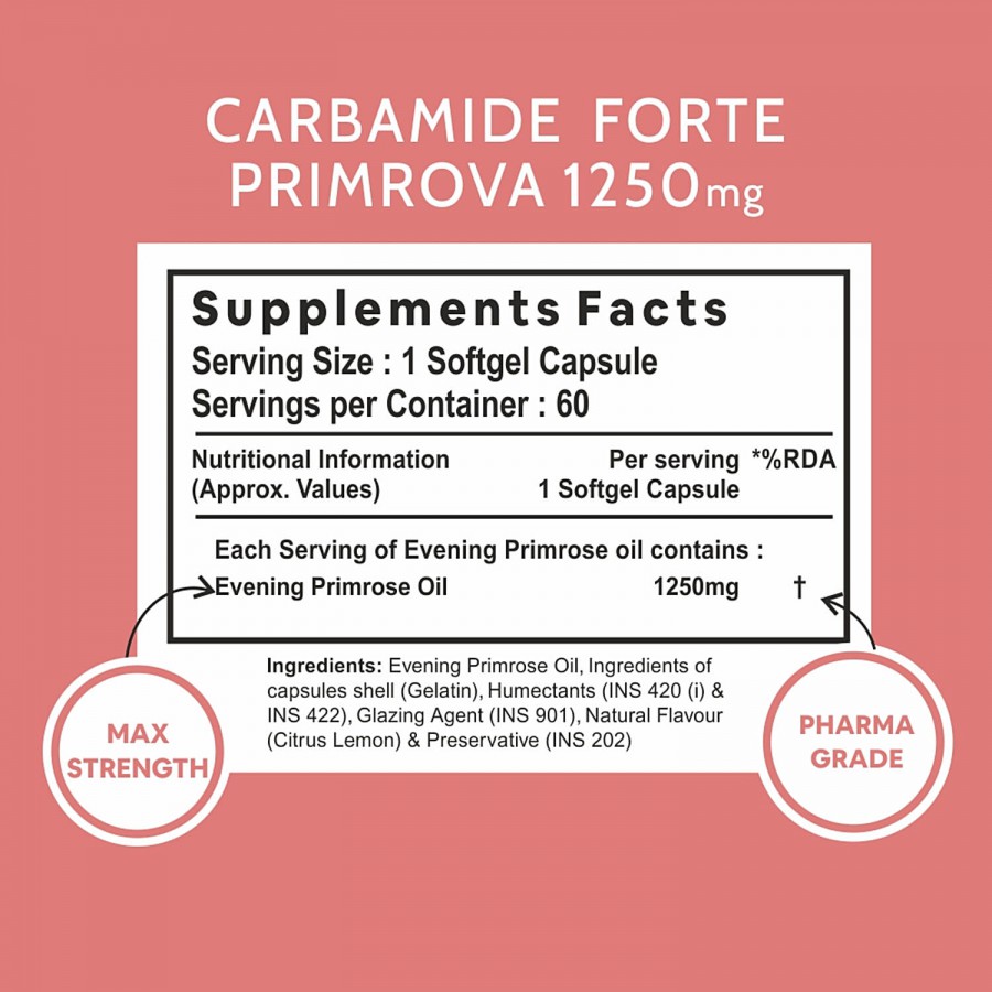 Carbamide Forte Evening Primrose Oil 1250mg Softgel Capsules - Cold Pressed