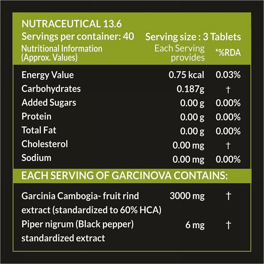 Carbamide Forte Garcinia Cambogia 3000mg + Piperine 6mg Vegetarian Tablets - For Weight Loss