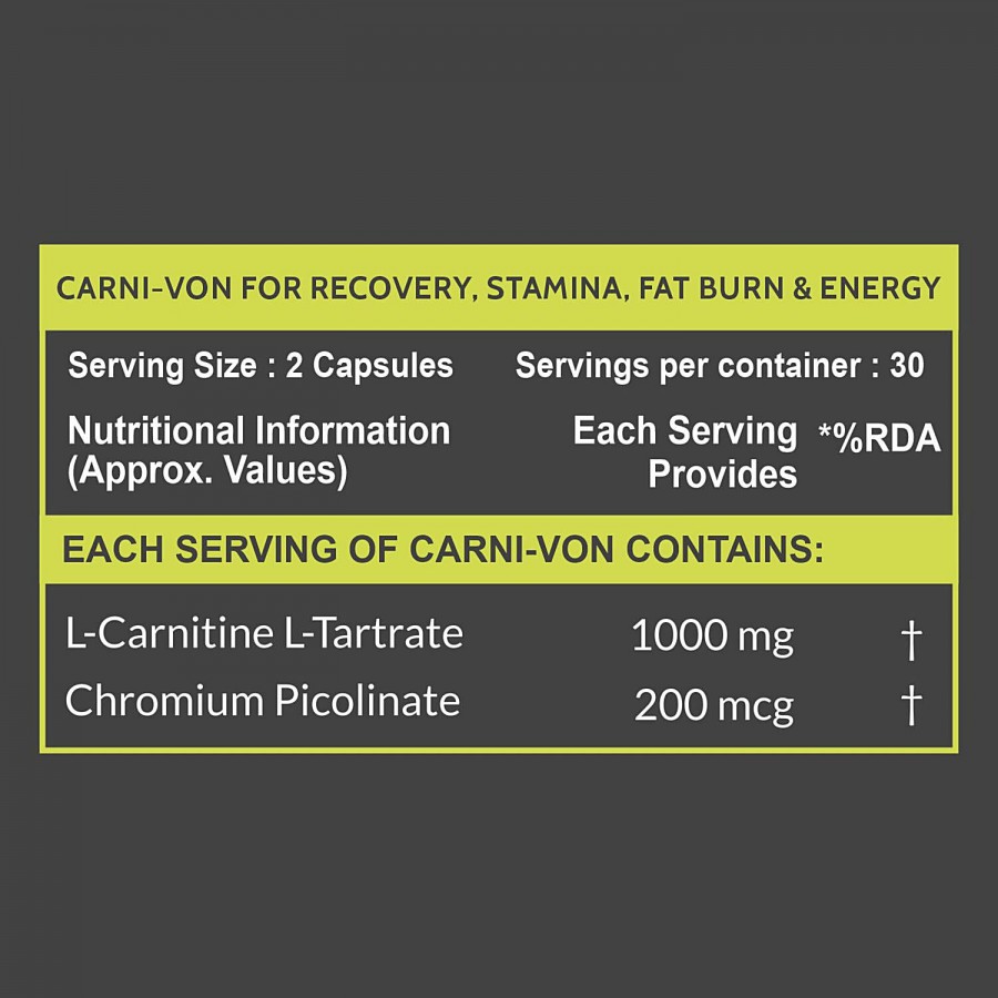 Carbamide Forte L Carnitine L-Tartrate 1000mg Vegetarian Capsules - For Pre & Post Workout