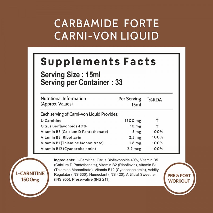 Carbamide Forte L Carnitine Liquid 1500mg Supplement - Citrus Burst Flavour